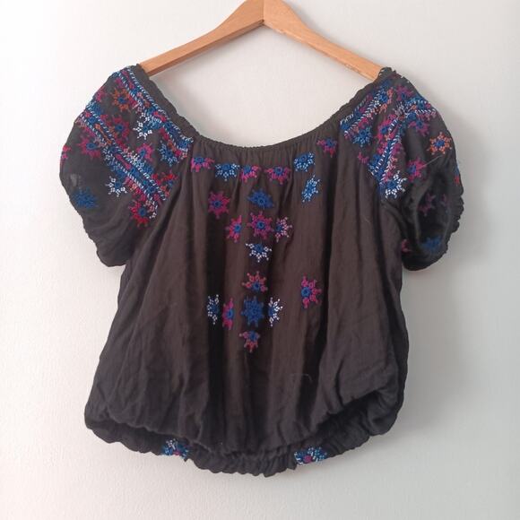 Free People Aurora Embellished Black Crop Top S - Picture 3 of 7